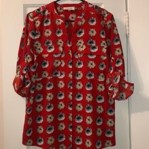 Calvin Klein Roll Tab Sleeve Floral Top